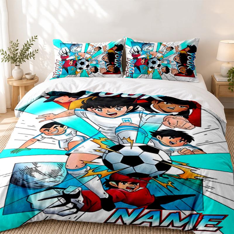 CAPTAIN TSUBASA Custom Name 3pc set Perfect for bedroom use Comfortable bedding set includes a duvet cover and two pillowcases Ideal birthday or Chris