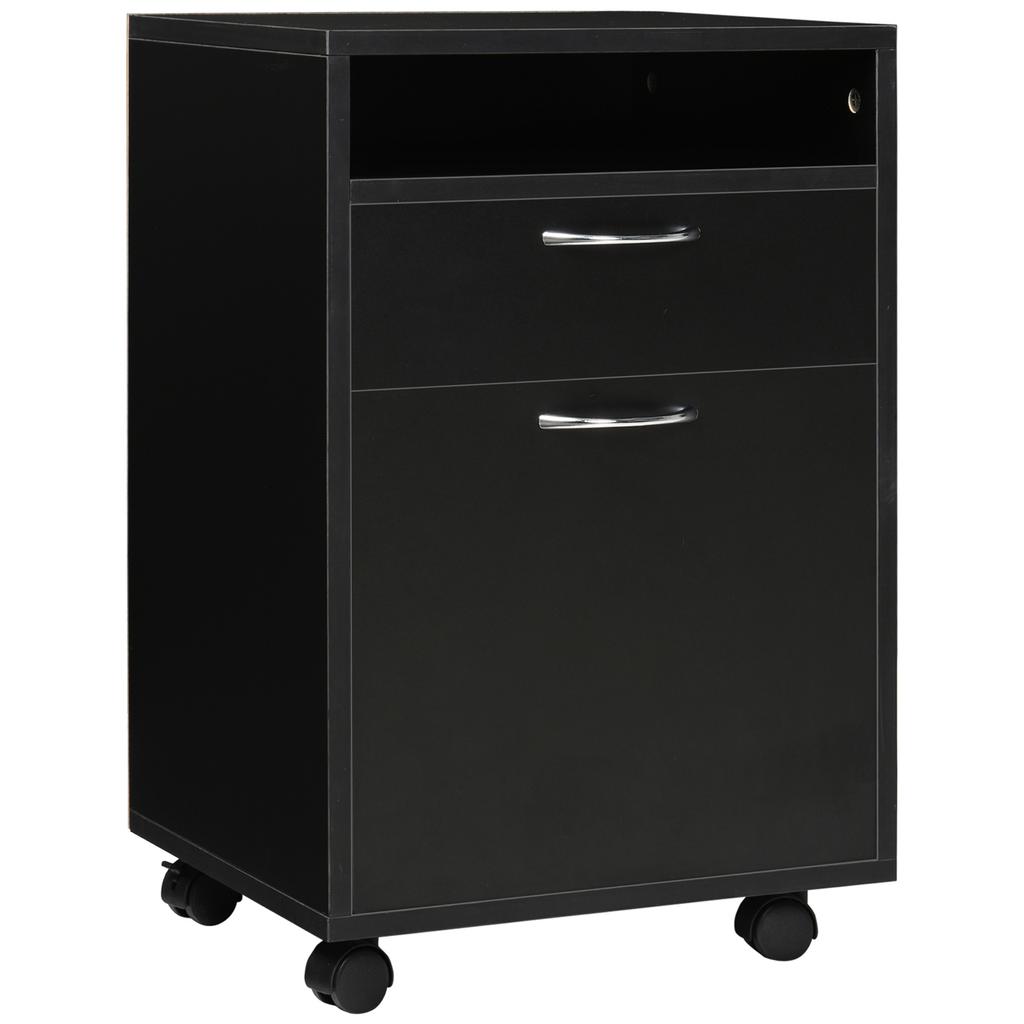 Rolling Cabinet Drawer Cabinet Container, 1 Compartment, 1 Shelf, 1 Drawer, 40 Cm X 35 Cm X 60 Cm, Black
