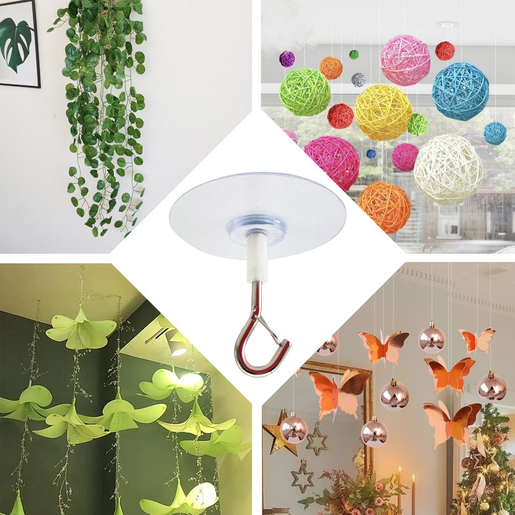 Ceiling Adhesive Hooks No Drilling Required Heavy Duty Suction Cup Hooks for Hanging Lightweight Items on Smooth Surfaces with Metal Hook 4 Pack
