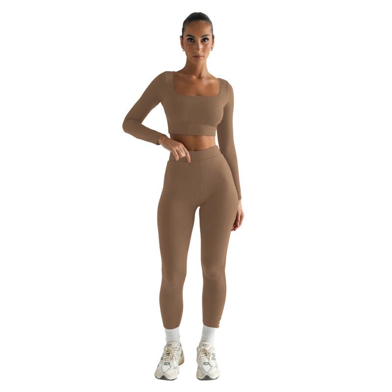 2024 Winter Women's Solid Color Long Sleeve Square Neck Two-Piece Slim Fit Fashion Suit