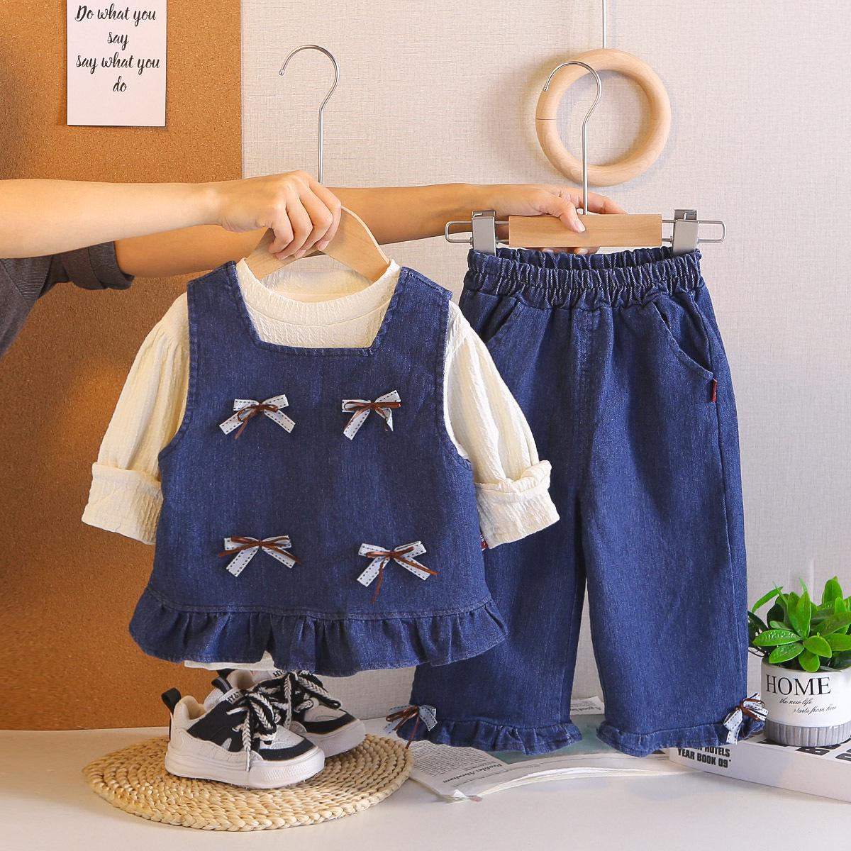 Trendy 2026 Korean-Style Denim Vest Three-Piece Suit for Girls - Stylish Spring/Autumn Fashion Set 120cm - XXL
