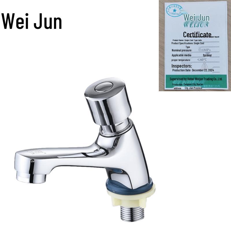 Hand-Press Delay Single Cold Basin Faucet