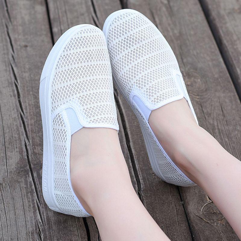 Letní síťované boty pro ženy, Pohodlné a ležérní, Malé bílé boty, Univerzální, S nízkým střihem, Prodyšný síťovaný povrch, Nazouvací boty
