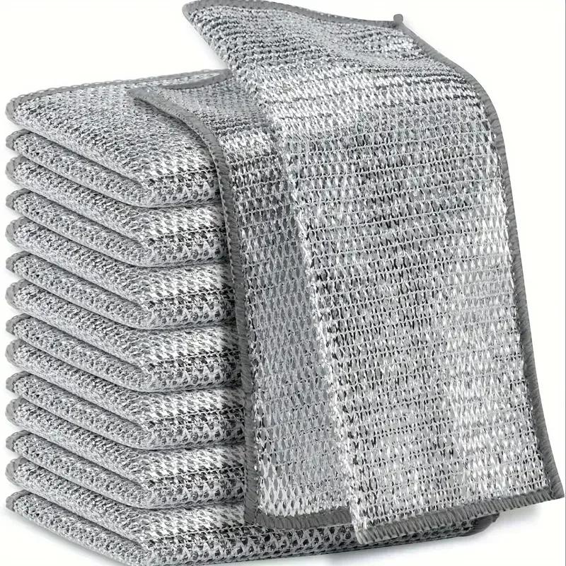 50/1pcs Magic Dishcloth Silver Wire Cleaning Cloths Kitchen Dish Pot Washing Cloth Double-sided Thickened Towels Steel Wire Rags