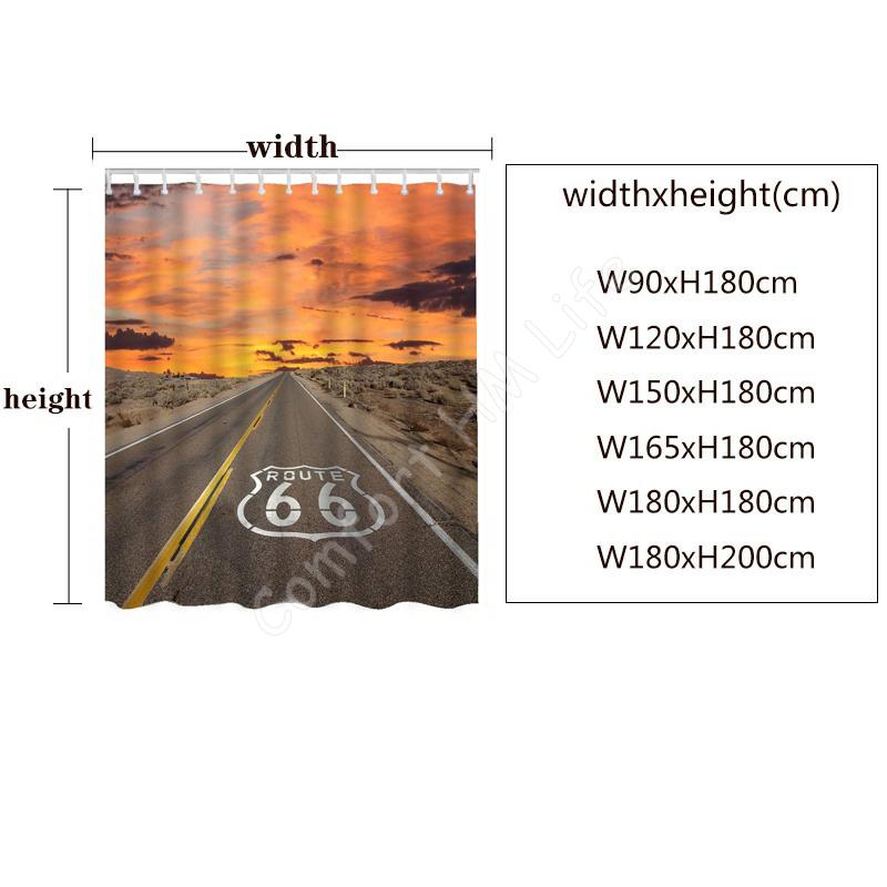 Polyester Fabric Waterproof Shower Curtain Set with 12 Plastic Hooks Home Decorative Bath Curtains US Route 66 Sign 72x78 Inches