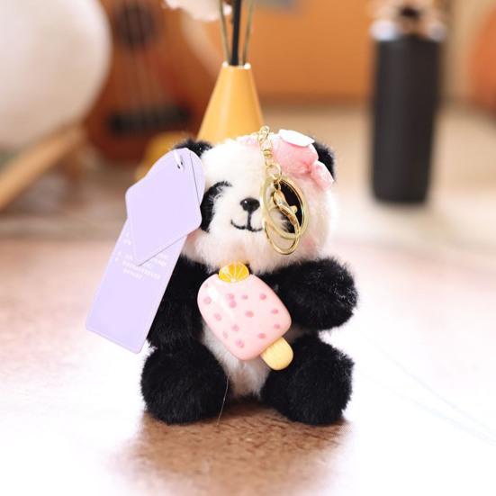 Doll Pendant Keychain Cartoon Panda Shape Plush Doll Key Holder Lightweight Keychain Decorative Bag Accessory