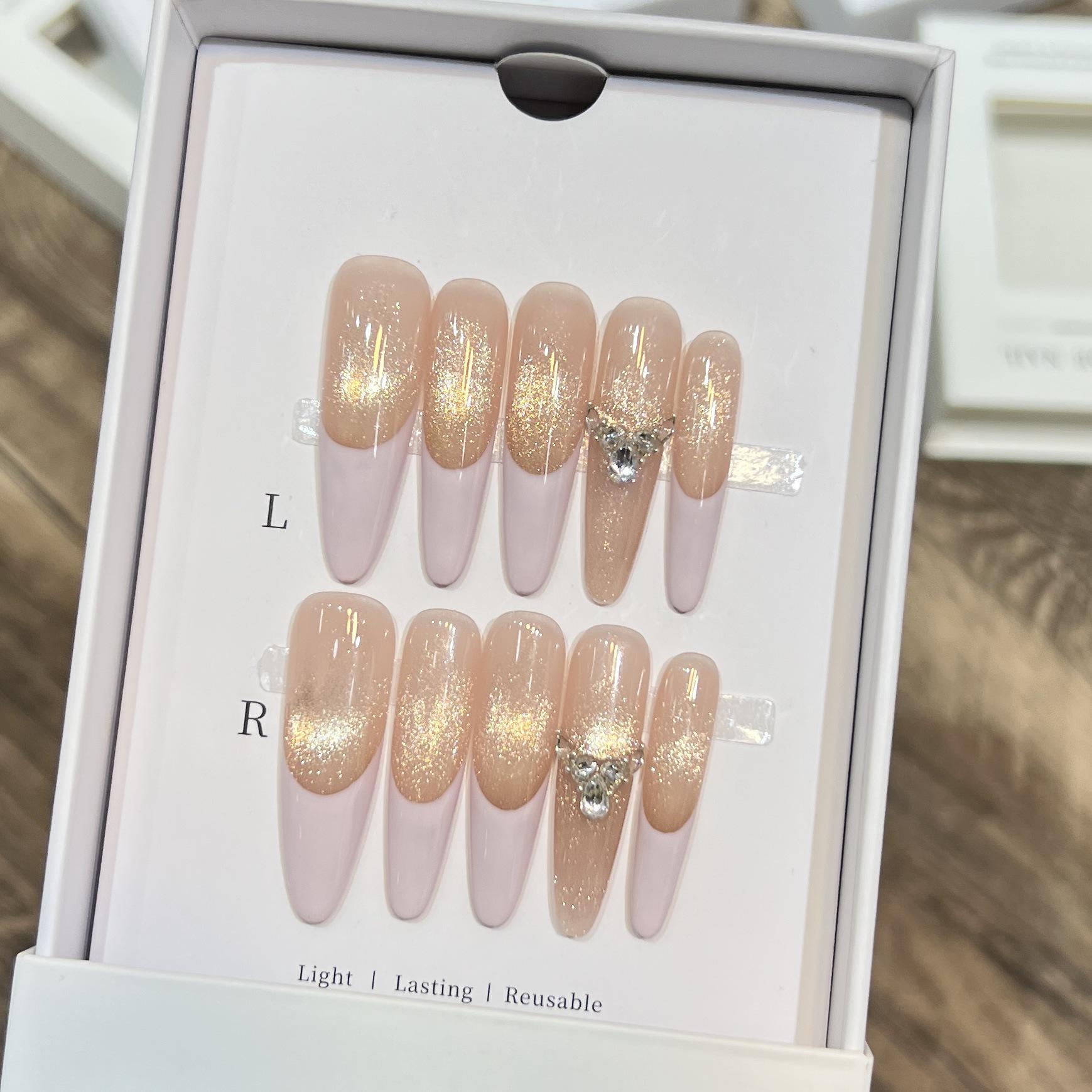 

Dorisun Gilded Purple Charm Handmade French Manicure Removable Nail Set Large L