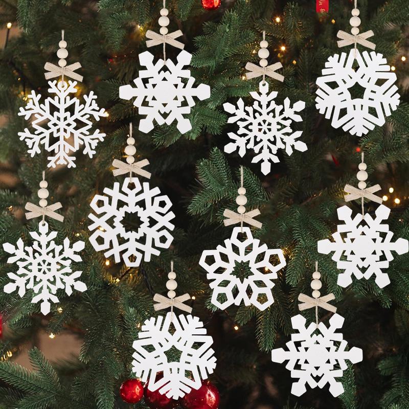 6pcs Wooden Snowflakes Ornaments Christmas Decoration For Home Xmas Tree Hanging Pendant 2026 New Year Holiday Gifts DIY Craft