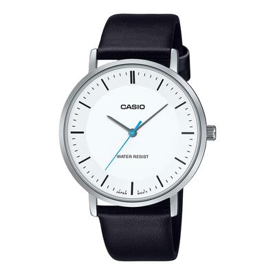 Quartz Men's Watch MTP-VT04L-7E White with Black Leather Strap (International Model)