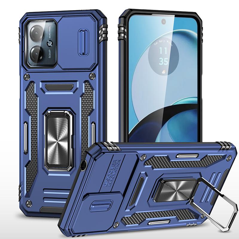 Armor Series For Motorola Moto G54 5G Case PC+TPU Kickstand Phone Cover with Slide Lens Protector