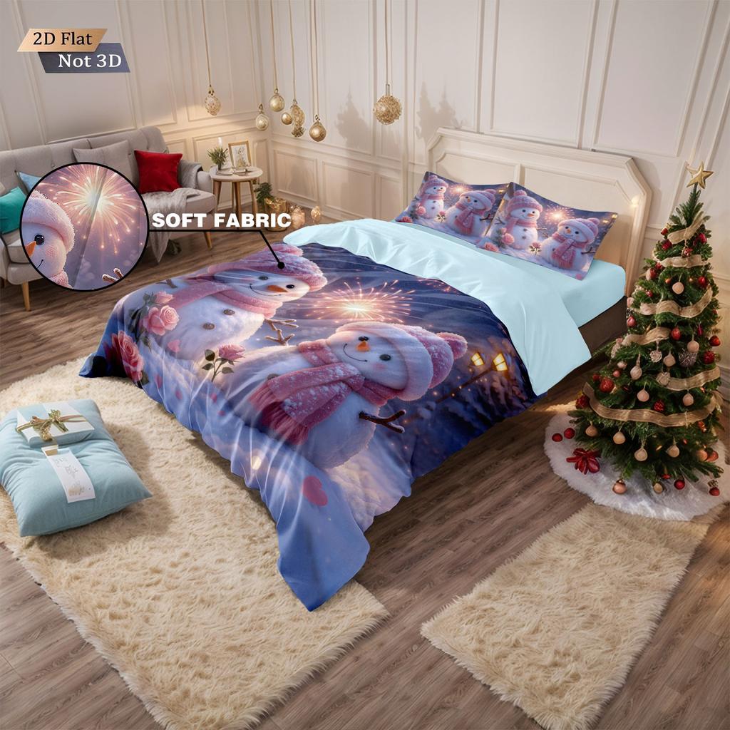 3pcs Merry Christmas Snowman Printed Chipless Quilt Set Multi Size Bedroom Holiday Bedding Holiday Decoration Machine Washable