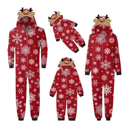 Christmas Family Matching Pajamas Set Elk Snowflake Print Long Sleeve Loungewear Full-Body Jumpsuit for Christmas Holidays And Family Gatherings