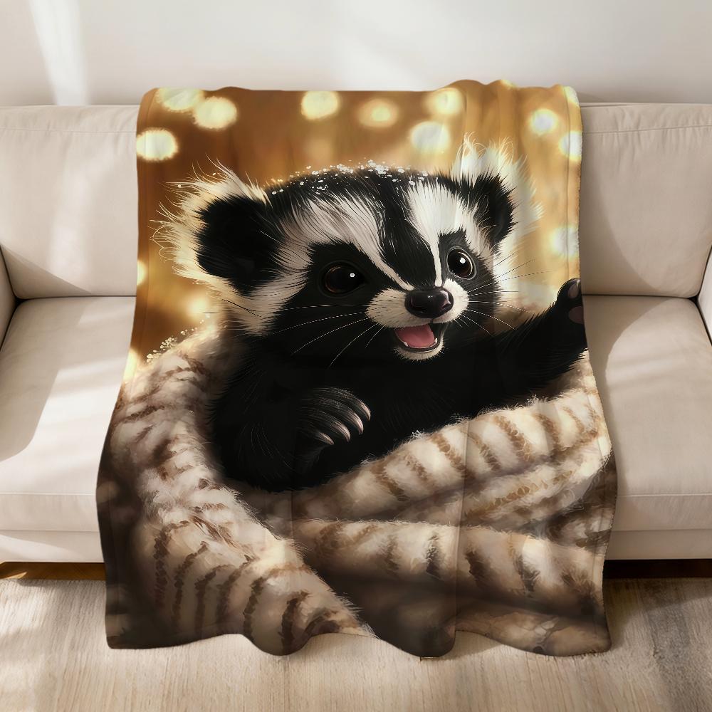 Cartoon black white cubs Mephitis Flannel soft warm plush blanket for sofa living room pet hogar bed gift home Car portable