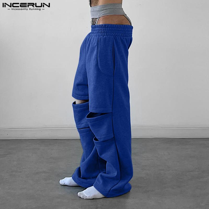 INCERUN Men Elastic Waist Cutout Hollow Long Sport Trousers Sweatpants