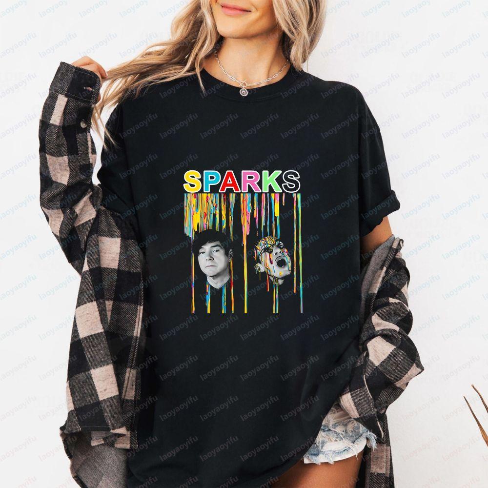 Sparks Band Print Locker sitzendes Oberteil Trendiges Unisex Kurzarm-T-Shirt Geeignet für Unisex und WoUnisex Große Größe
