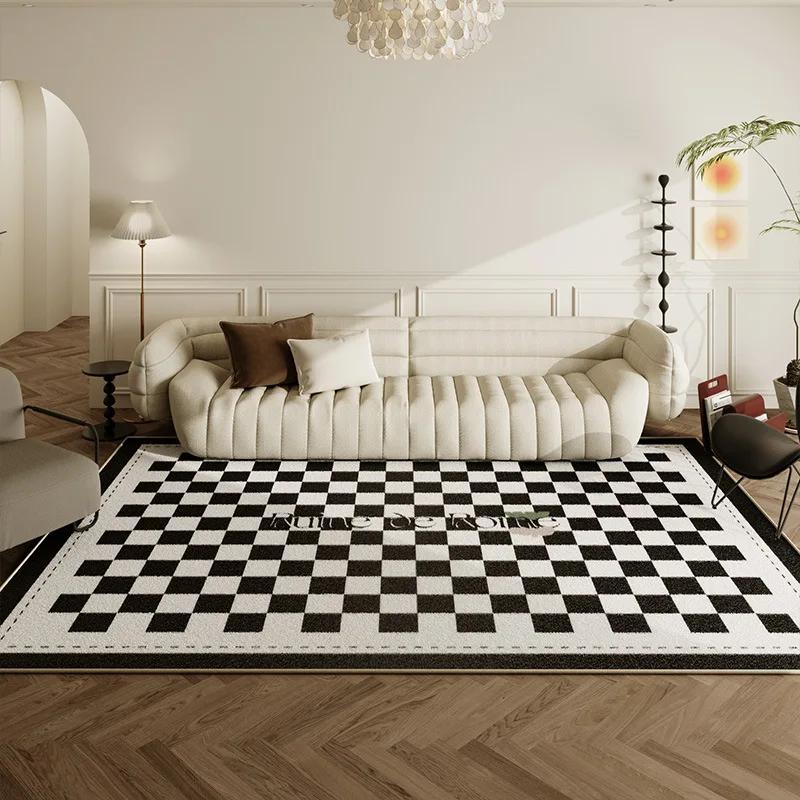 Cream Style Living Room Bedroom Carpet French Light Luxury Deluxe Checkerboard Floor Mat Nordic Medieval Home Decoration