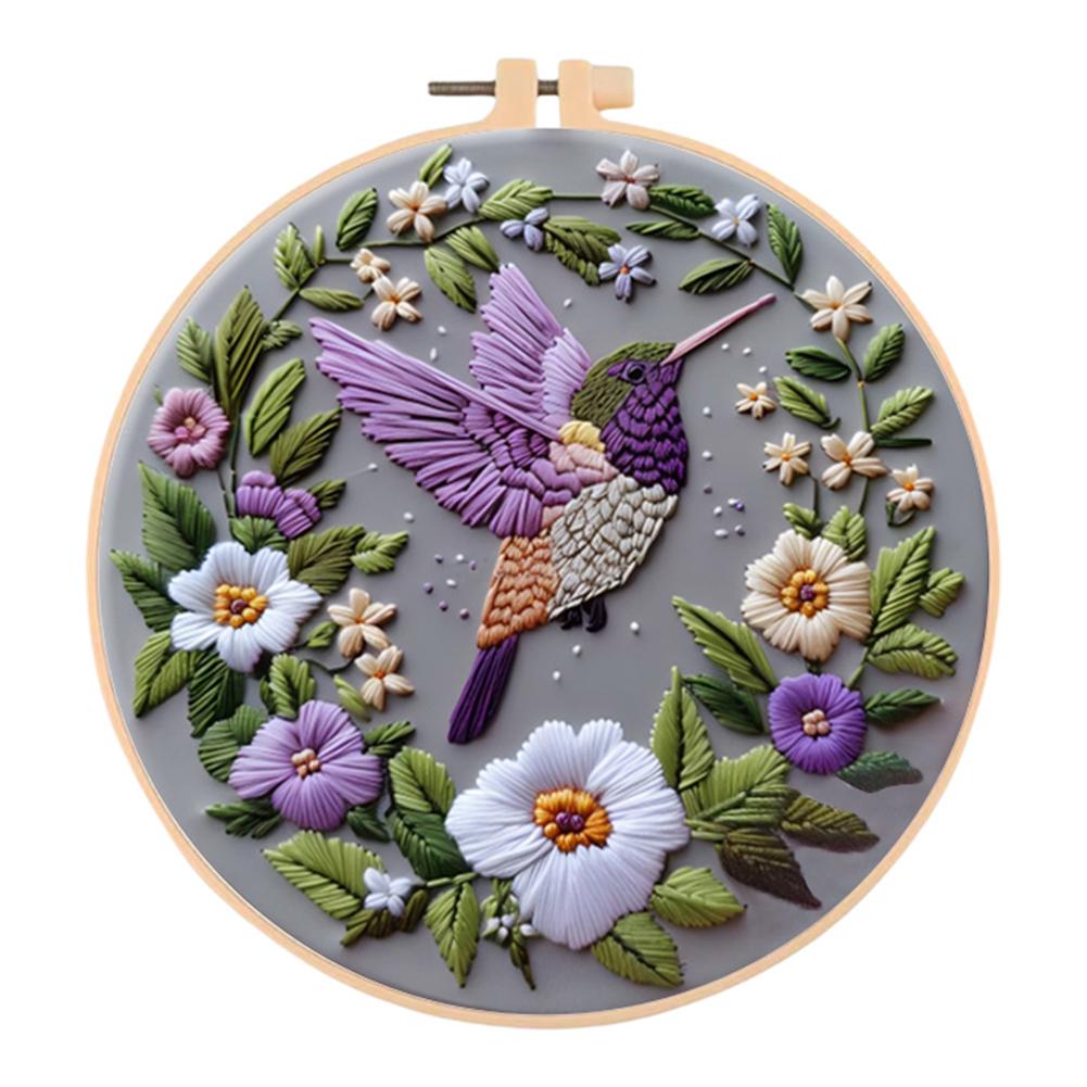 Cute Animal Handmade Embroidery Kit with Pattern Cotton Threads Needles Hoop Handmade Sewing Art Craft Kit for Mom Grandma