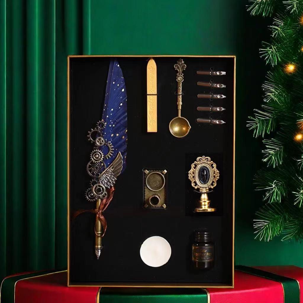 Harry Potter Gold-Sprinkled Fountain Pen Set - Retro Dip Quill Gift