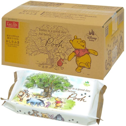 LEC Pure Water Baby Care Winnie the Pooh 99% Pure Water Baby Wipes, Soft, 80 Sheets X 12 Packs (960 Sheets), Made In Japan, Mild Acidity