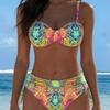 2026 Neuer Sexy Europäischer und Amerikanischer Bikini Print Schnürung Neckholder Badeanzug Damen
