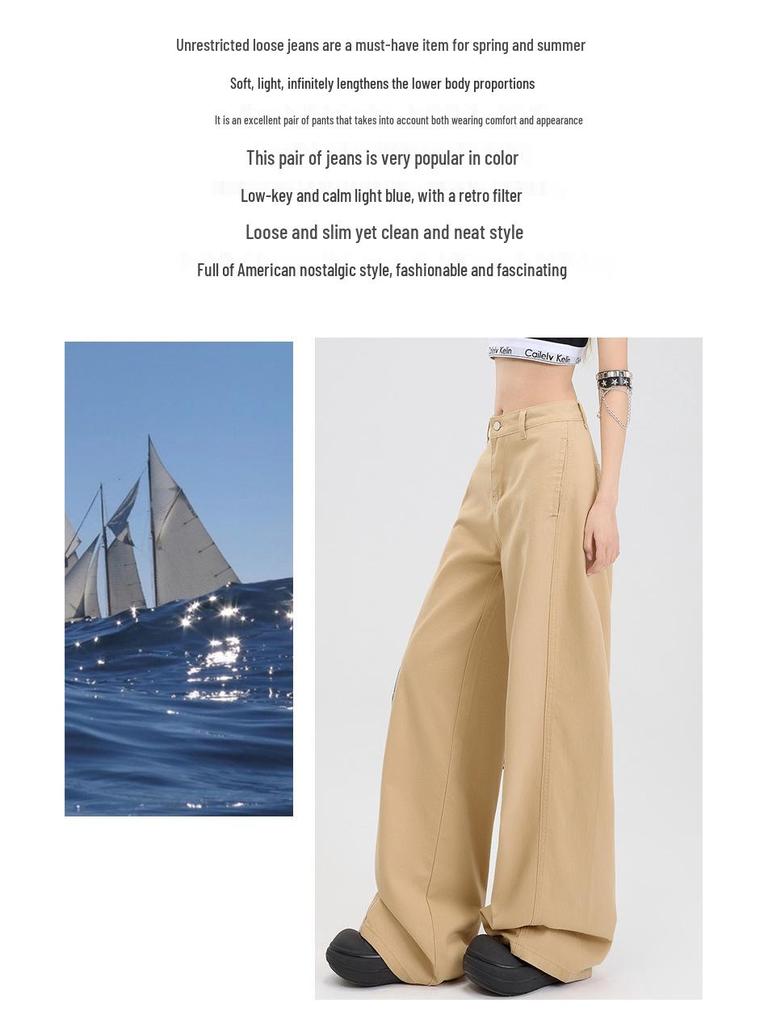 Women's American Loose Jeans: Autumn Belted Design, Slimming Straight-Leg, Wide-Leg Floor-Length Pants