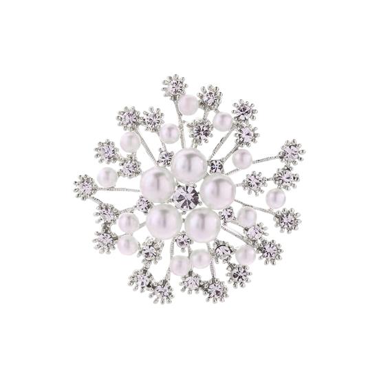 Women Brooch Snowflake Shape Rhinestone Faux Pearl Decor Anti-slip Wear-resistant Suit Coat Collar Hat Scarf Decoration