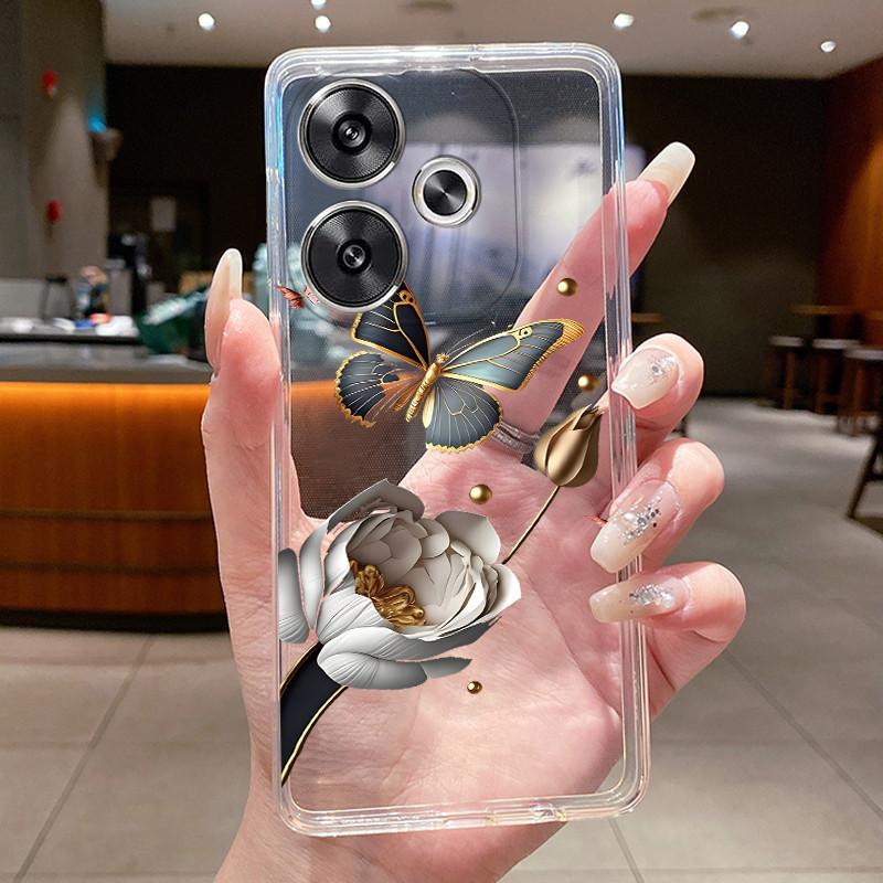 For Xiaomi Poco F6 5G Case Clear Luxury Fashion Butterfly Flower Soft Silicone TPU Casing For Redmi Turbo 3 PocoF6 5G Phone Case