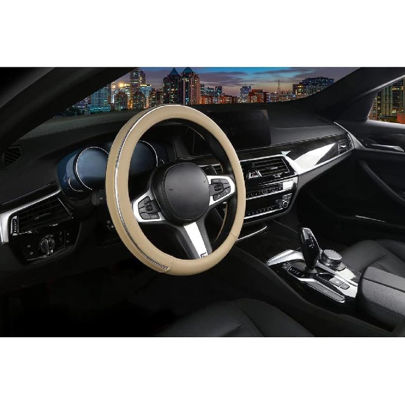 Car Steering Wheel Cover, Microfiber Leather Wheel Cover, Bright Strip Cute Steering Wheel Cover Universal 14.5-15 Inch Car Accessory, Breathable,