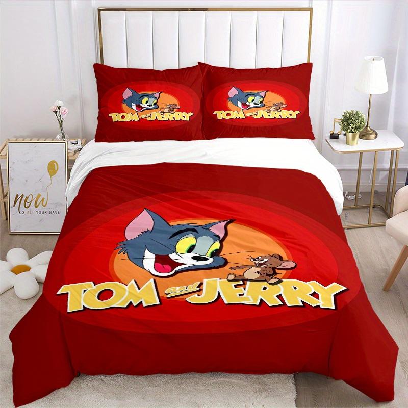 3pcs Tom & Jerry Design Printed Quilt Set - Soft and Comfortable Quilt Cover for Bedroom, Guest Room and Dormitory Decorative Bedding Set 1 Duvet Cove