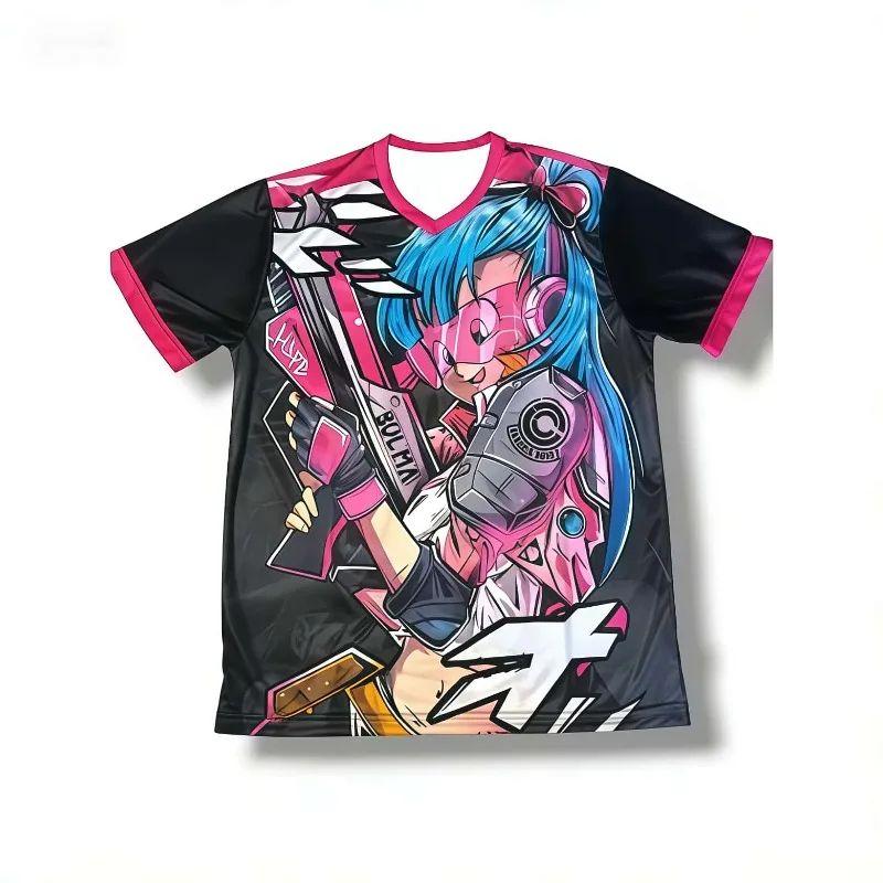 Men's New Cyberpunk Bulma Jersey - Dragon Ball Anime, Black & Pink, Capsule Corporation Logo, V-Neck Short Sleeve for Fans