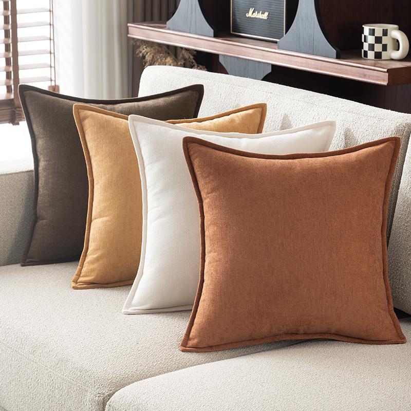 Large Chenille Throw Pillow - Solid Color, Square, Lumbar Cushion Cover for Sofa and Living Room