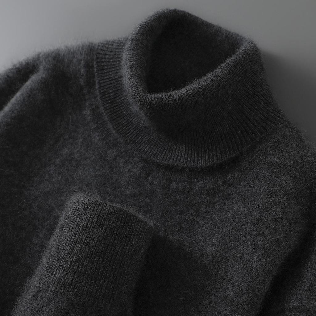 Men's 100% Pure Wool High Neck Pullover Sweater - Autumn/Winter Loose Knit Base Layer