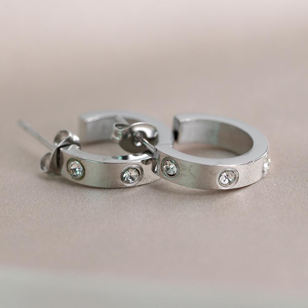 Orecchini Geometrici a U con Strass Moda Europea Americana, Orecchini a Bottone Cuore di Pesca in Acciaio di Titanio Acciaio Inossidabile 4MM