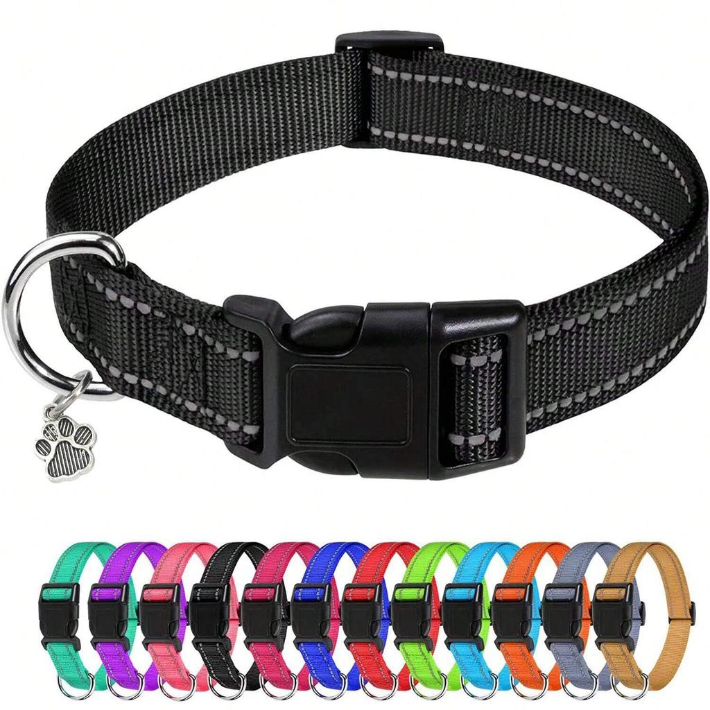 Pfotenabdruck & Reflektierendes Garn Hundehalsband, Haustierbedarf, Reflektierendes Nylonhalsband, für Große/mittlere/kleine Hunde, Verstellbare Größe