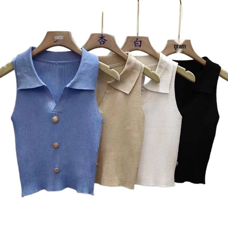 Chic Polo Collar Knit Vest - Slimming Summer Style for Women