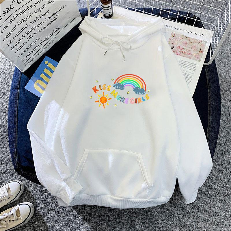 Ladies Gray Plush Hooded Hoodie for Women Plus Size Colorful Print Oversize Pullover Sweatshirt Tops