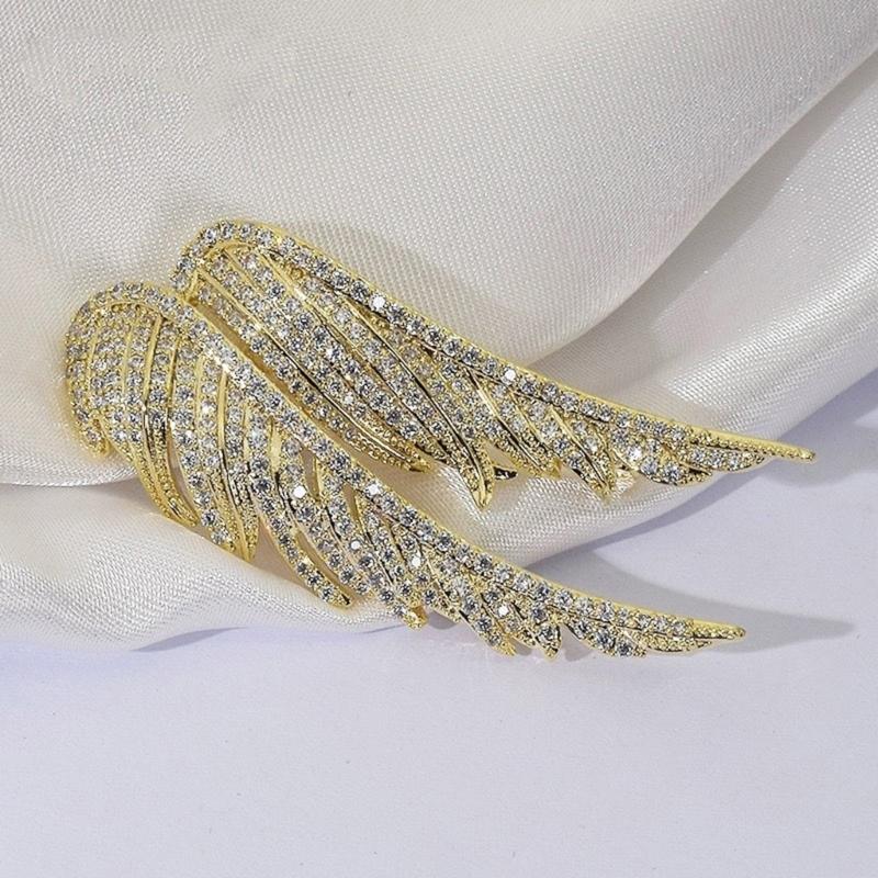 Full Crystals Feather Wing Brooch Vintage Designs Zinc Alloy Jewelry for Women Party Wedding Daily Accessories