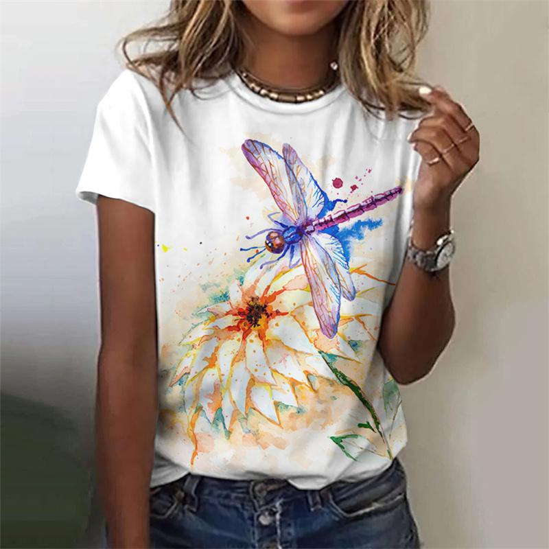 3D Printed Funny Dragonfly T-Shirt For Women Colorful Insects Graphic Tees Summer Casual O-Neck Tops Short Sleeve Loose T Shirts