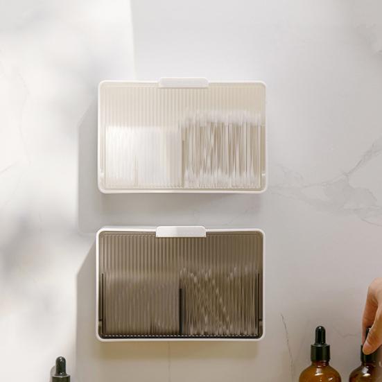 Wattestäbchen-Aufbewahrungsbox mit unterteiltem Layout Klappdeckel Staubdichtes Design Kompakte Größe Badezimmer-Organizer Wattepad-Halter
