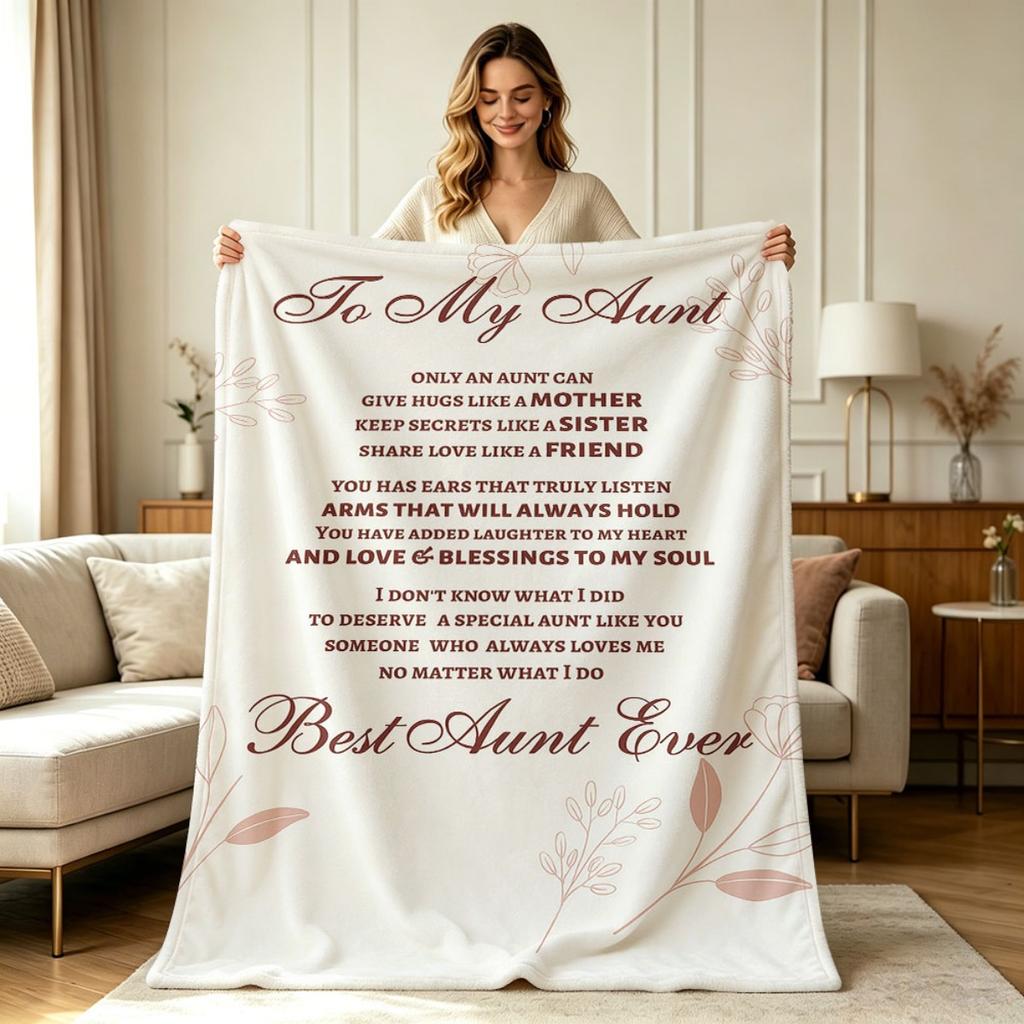 Soft Flannel Throw Blanket with Warm Aunt Appreciation Floral Print for Sofa Couch Bed Office All Season Use Lightweight Cozy Fuzzy Blanket for Relaxi