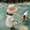 Summer Sun Hat For Big Girls Hand-Knitted Raffia Retro Flat Top Sun Hats Girls Travel Sunscreen Vacation Straw Hat With Lacing