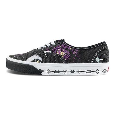 CLOTTEE X  Authentic Retro Galaxy Cross Stitch Slip Resistant Durable Low Top Skate Shoes Unisex Skate Shoes Black Purple White VN000EE3BPB1