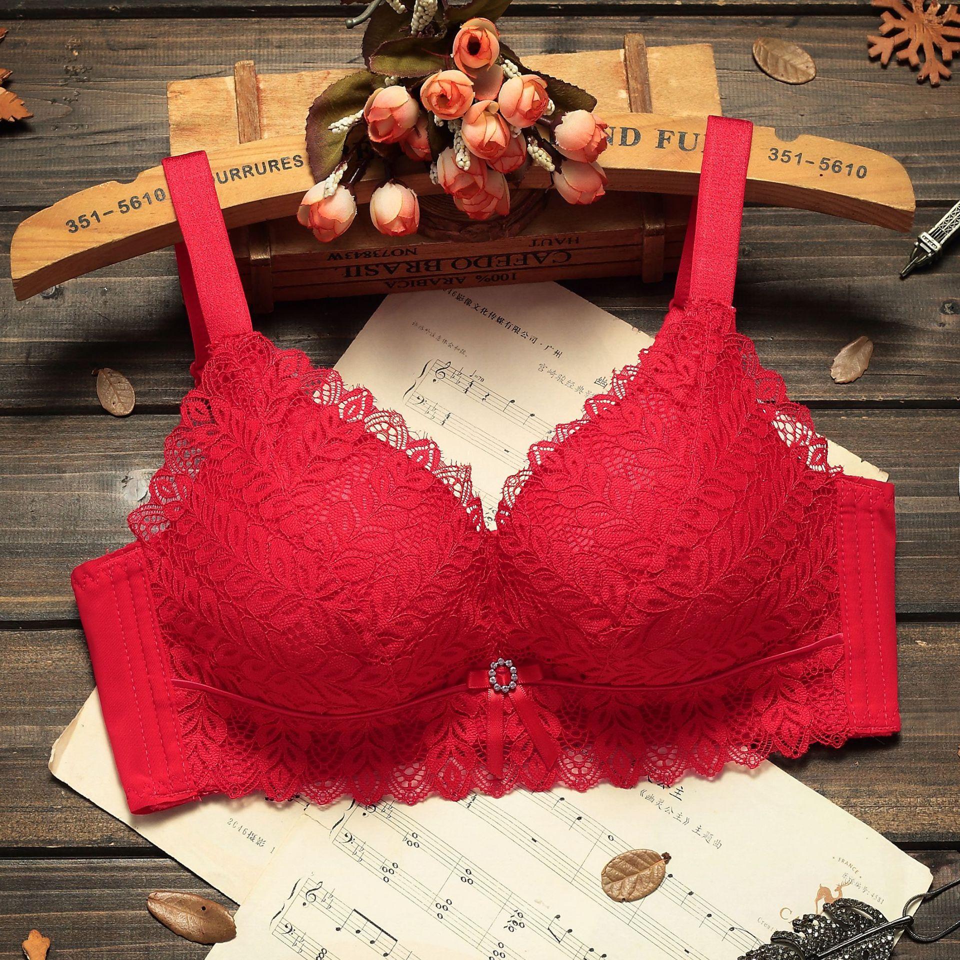 

Бюстгальтер для девочек с плоской грудью, плотная чашка, кружевное нижнее белье, удобное без стального кольца, сексуальное собирающее нижнее белье 70 красный