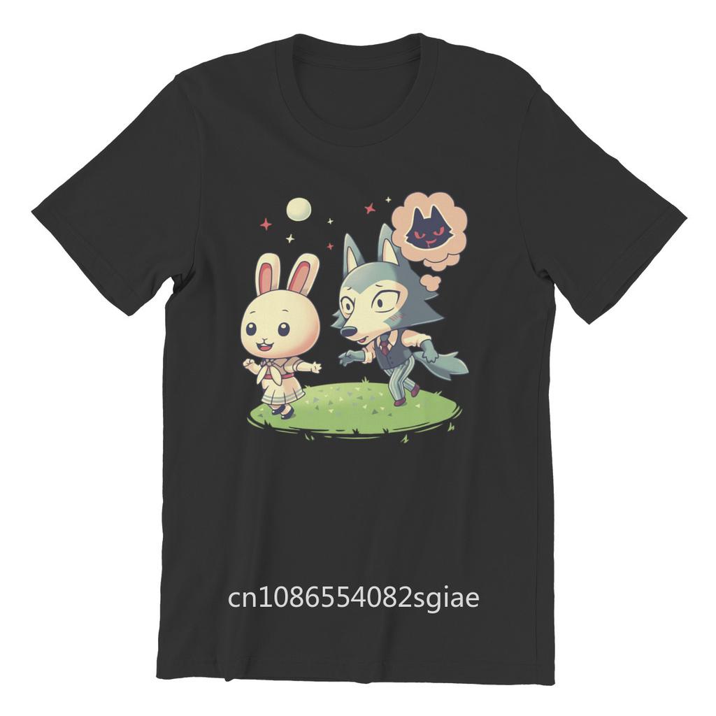 Men's T-shirt The Bunny and The Wolf Black Couples Matching Punk Men Cotton Tshirt Tees Tops Anime Harajuku Streetwear