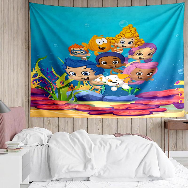 Bubble-Guppies Print Tapestry, Backdrop, Easy Setup, Ideal for Bedroom, Office & Living Room, with Aesthetic Wall Hanging Decor.