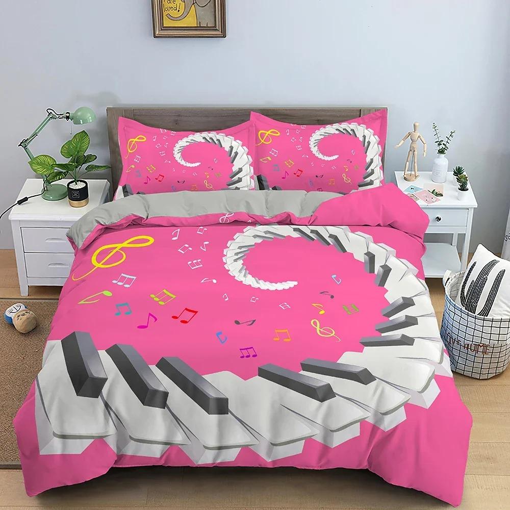 Pillowcase Bedclothes with Music Pattern Bedding Set Piano Key Duvet Cover Set Luxury King Full Quilt Cover for Bedroom Tool