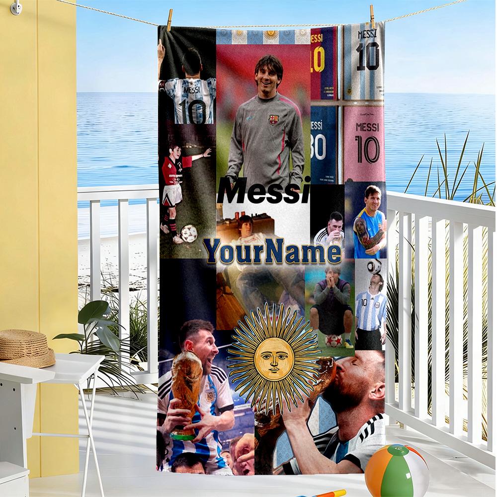 Messi Customizable Name Beach Towel Super Soft Microfiber Quickdry Fabric Suitable for Swimming Gym Camping Yoga Vacation