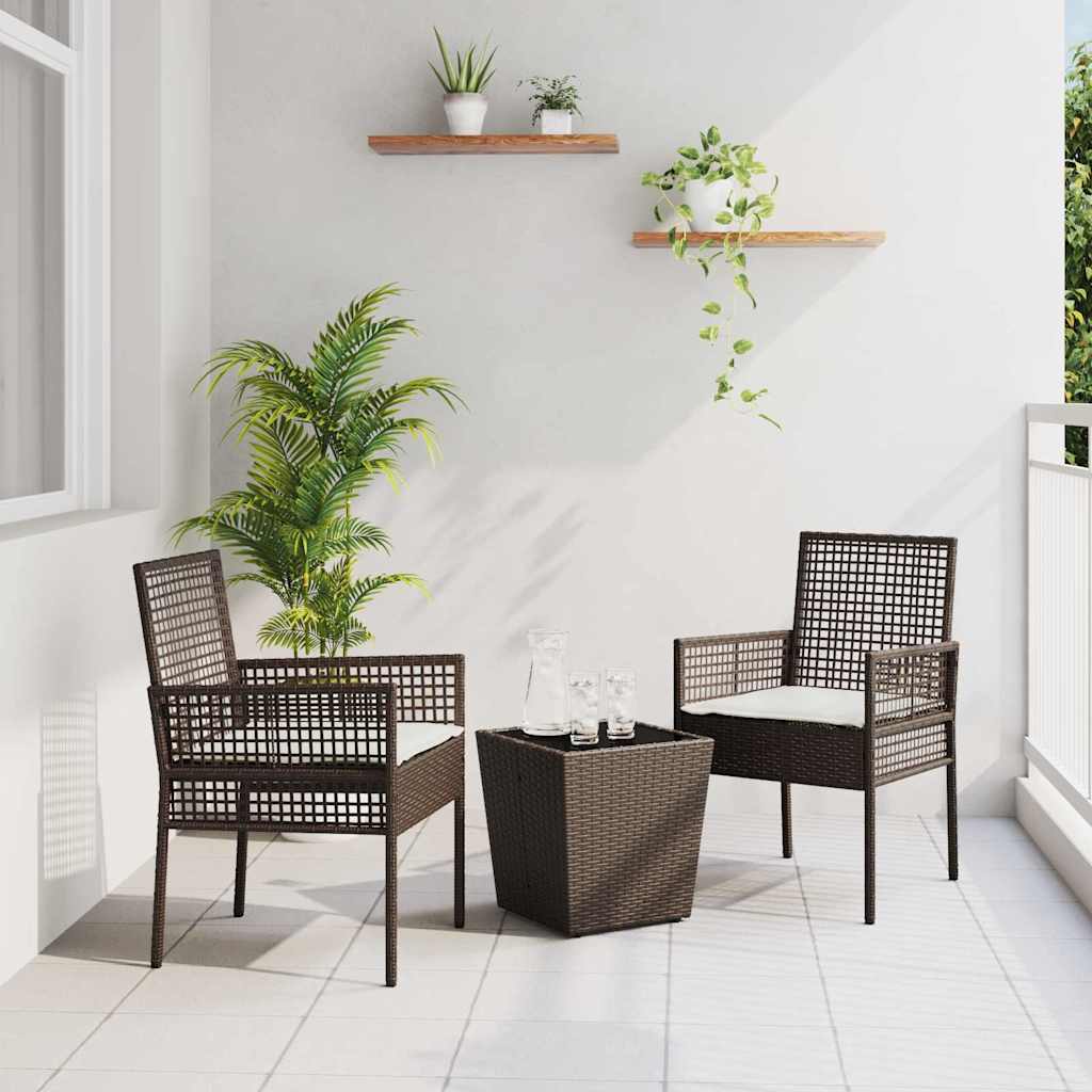 Garden Bistro Set 3 Pcs Brown Poly Rattan