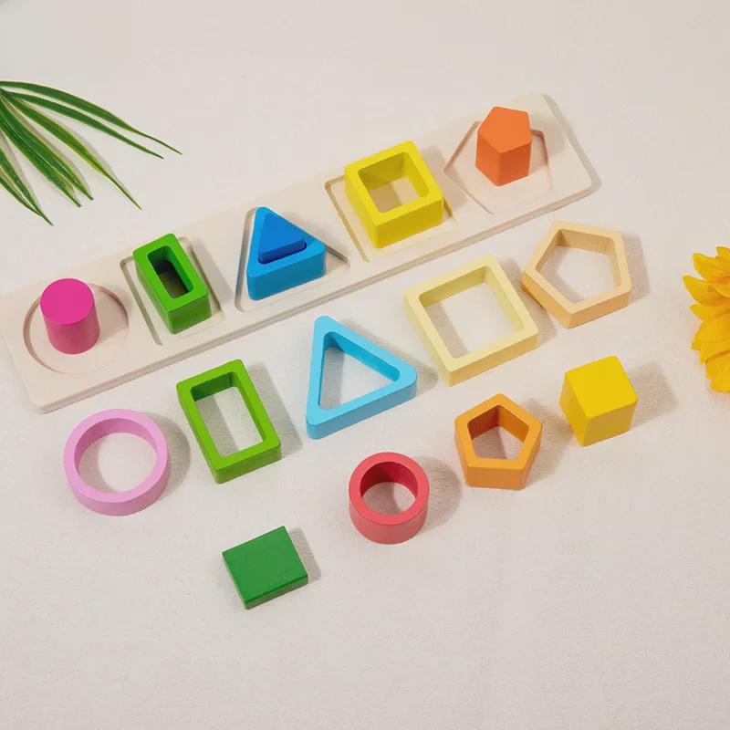 Colorful Geometric Puzzle Set for Early Education: Five Piece Shape-Matching Intelligence Blocks for Babies and Children.