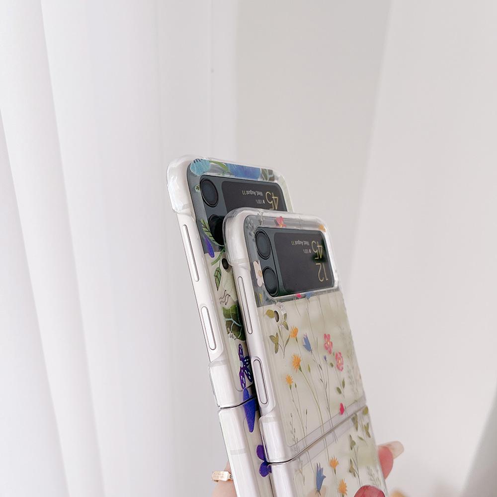 Woman Cute Flowers Cartoon Floral Phone Case For Samsung Galaxy Z Flip 4 3 5g Transparent Hard Pc Slim Cover